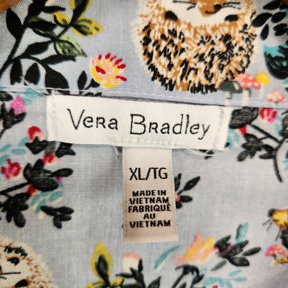 Vera Bradley Blue Hedgehog Pajama Shorts Set Women's XL Short Sleeve Button Up - Picture 5 of 14
